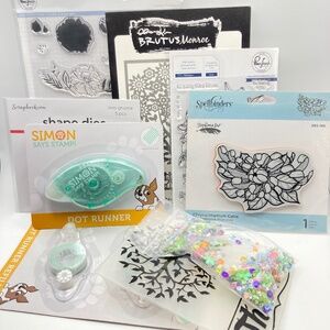 Papercrafting Bundle — Stamps, Dies, Embossing Folder, Dot Tape Runner, and More